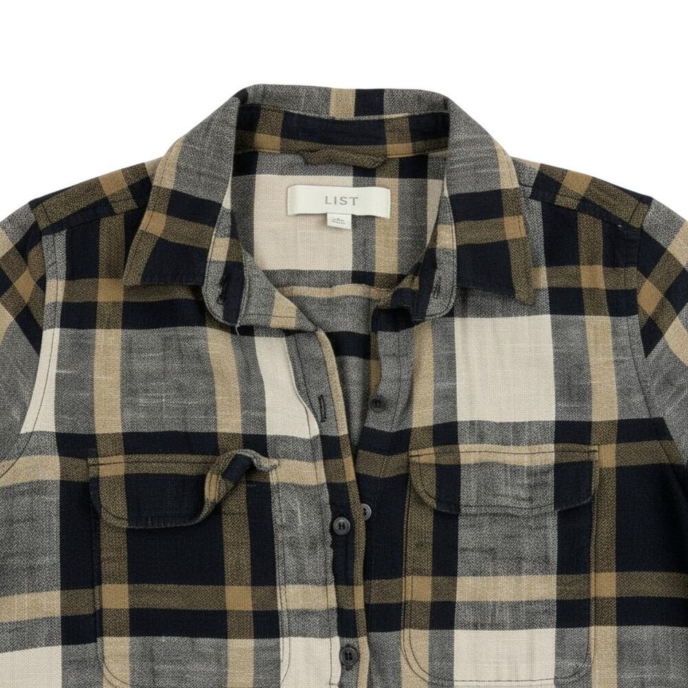Loft Plaid Shacket XS Tan Brown Black Neutrals Button Up Shirt Layering Jacket - Picture 6 of 11